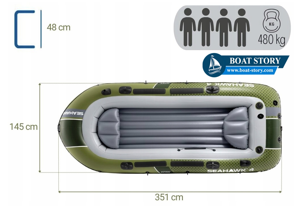 เรือยาง INTEX รุ่น SEAHAWK 4 นั่งได้ 4 ท่าน  อุปกรณ์ครบพร้อมปั๊มสูบลม_3